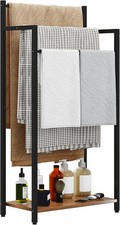 Freestanding Towel Rack, 3 Tier Blanket Ladder Stand with Rustic Brown Wooden Sh
