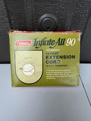 Vintage Coleman Inflate All 90 Extension Cord 15 Foot Accessory In Box