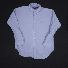 Ralph Lauren Oxford Button Down Shirt Men 17-34/35 Blue Long Sleeve Flesh Pony