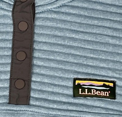 LL Bean 1/4 Snap Fleece Misses Sz S-Reg Blue Ribbed Pullover Mock Neck Pocket