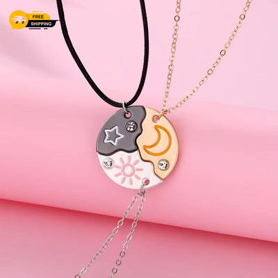 Sonne Mond Stern Halskette 3 Teile Freundschaft Anhänger Schmuck für beste Freunde Paar