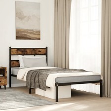 WALPLUS Smoked Oak Metal Bed Frame 90x190cm Single Sturdy Bedroom Bed