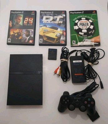 Sony PlayStation 2 PS2 Slim Console Black Cables,Oem Controller, Mem & Games!