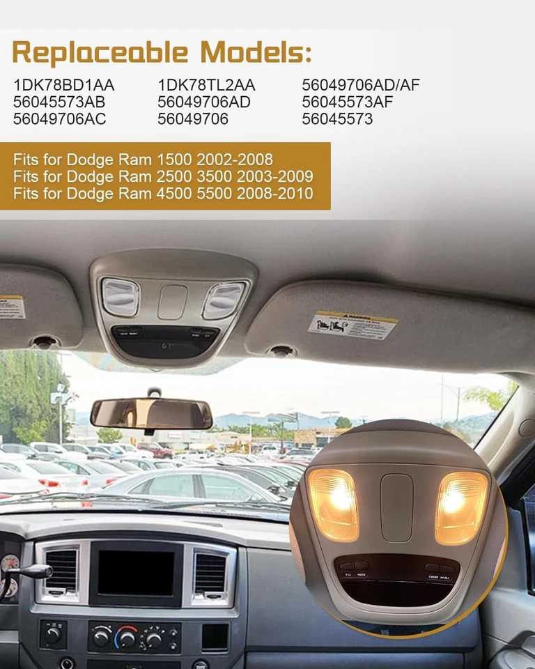 Interior Map Light Overhead Roof Console for 2002-2010 Dodge Ram 1500 2500 3500 — 第 4/4 张图片