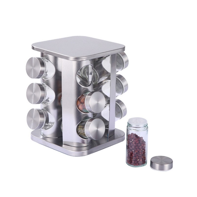 Rotating Spice Rack with Jars Kitchen Organizer