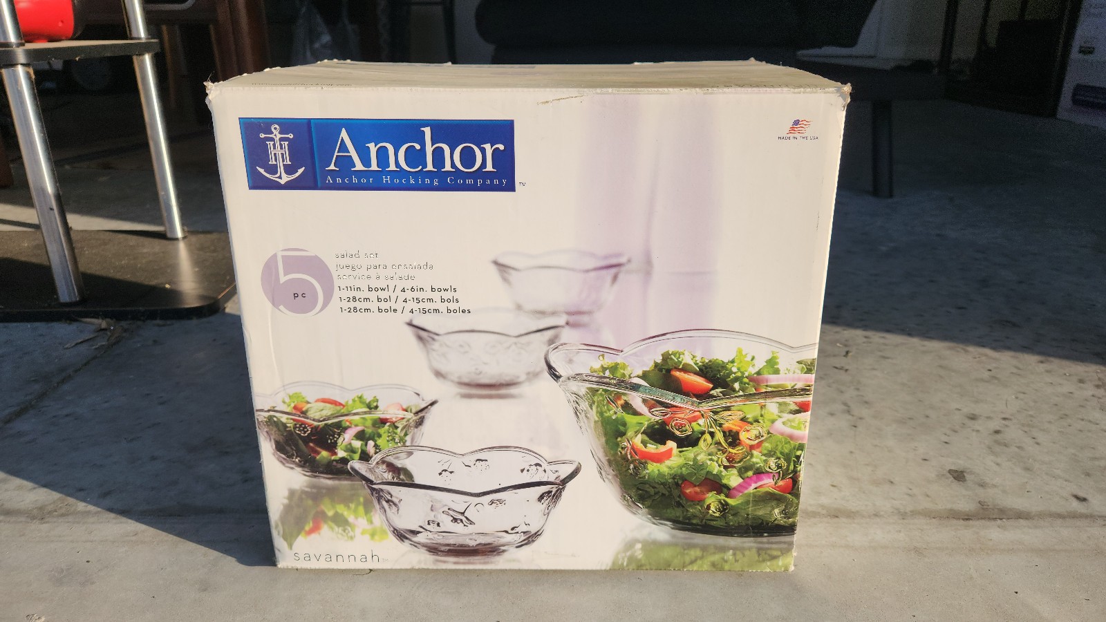 Anchor Hocking Vintage Savannah Clear Glass Floral 5 Piece Salad Bowl Set