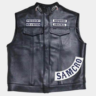 Herren Samcro Sons Of Anarchy SOA Motorrad Biker Freizeit Echtleder Weste