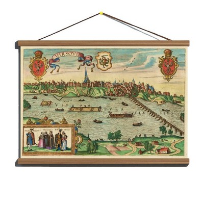 Antique 1616 Panoramic Map of Warsaw Warszawa; Canvas, Magnetic Wooden Hanger