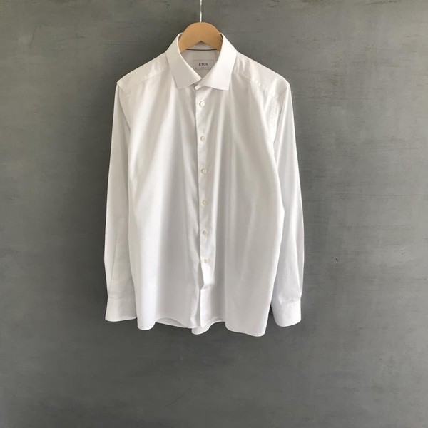 Men Eton Shirt White Cotton XL #BK1A