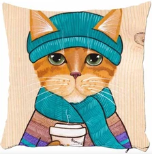 Cat Throw Pillow Cover  Home Decor 16x16 - Decorative Sofa Pillow for Pet Lovers