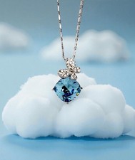 Butterfly Blue Cushion Swarovski Elements Crystal Necklace 18K Gold Plated