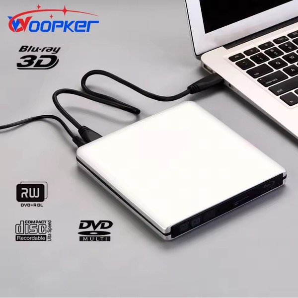 Woopker Grabadora Blu-ray USB3.0 Tipo C Unidad Delgada 3D Reproductor de DVD DVD+/-RW Lector Me