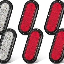 6PCS 6 Inch Oval LED Trailer Tail Lights, 4 Red  2 White 10 LED Surface Mount