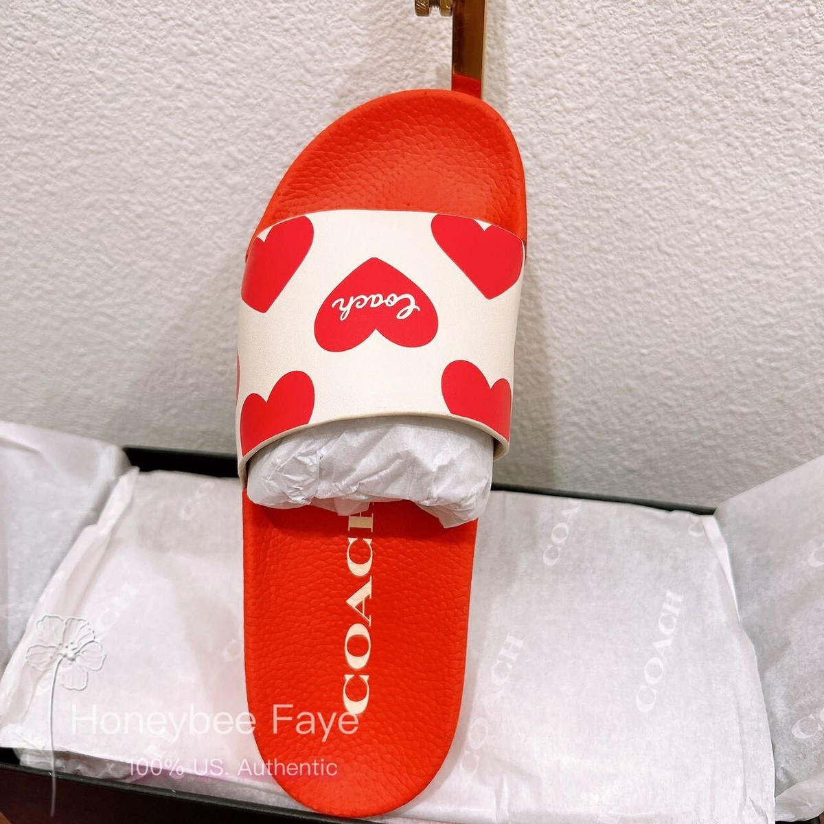 サンダル・ミュール coach Udele Sport Slide With Valentine's Print CQ092 New with box Coach Udele Sport Slide With Valentine's heart