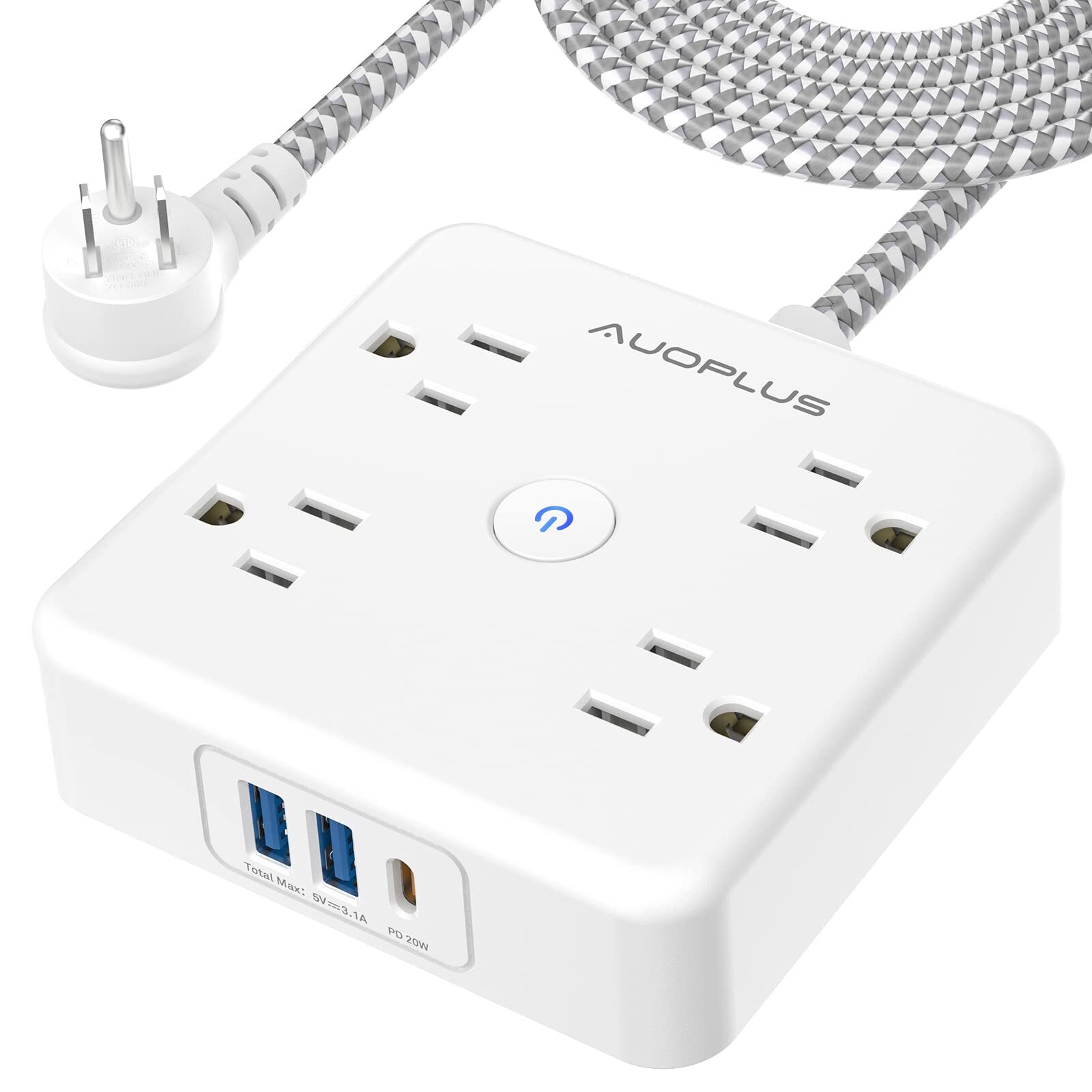 AUOPLUS Surge Protector Power Strip - 4 Widely Outlets with 3 USB Ports1 USB ...