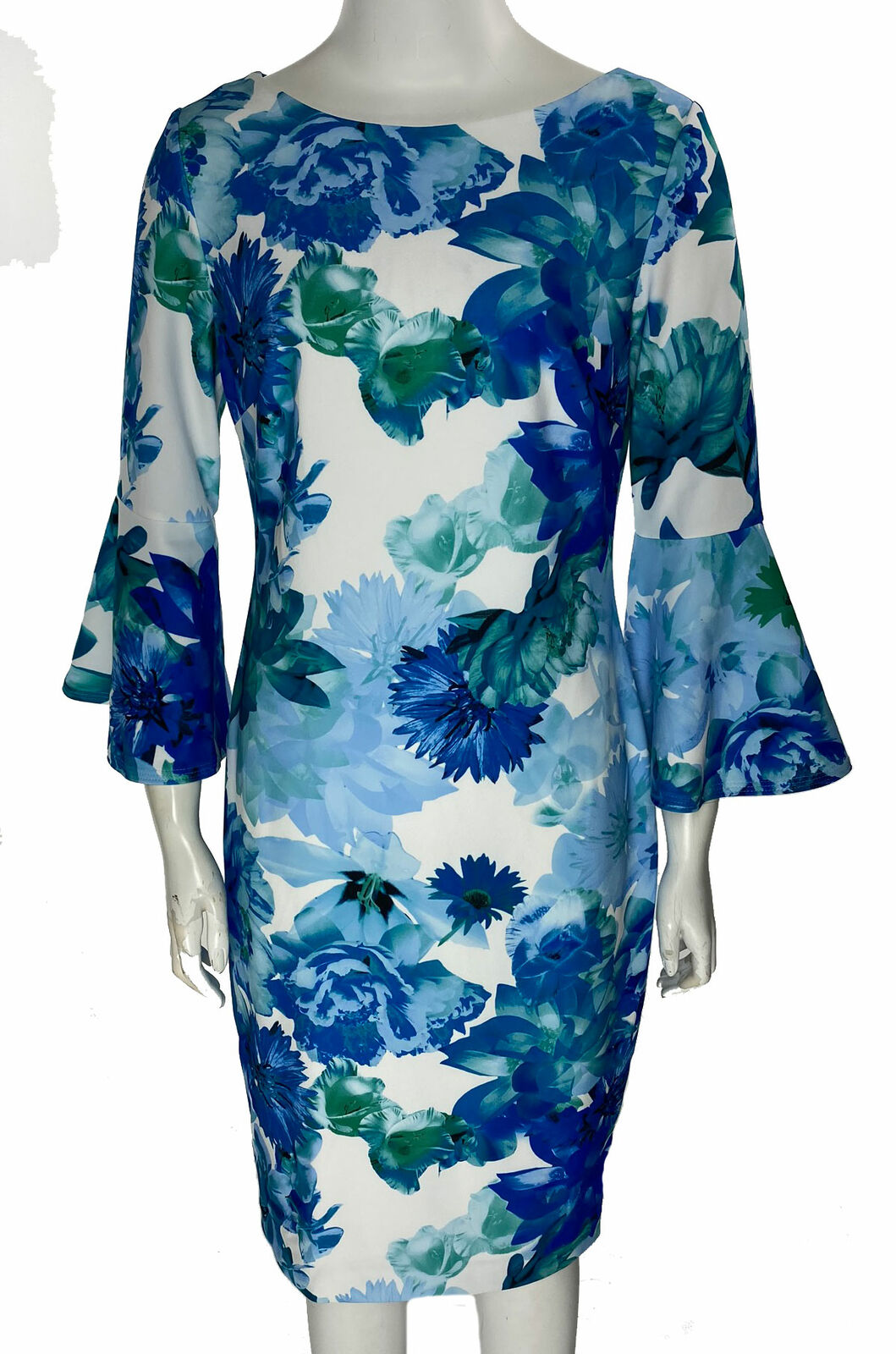 Calvin Klein Women’s Floral Printed Bell Sleeve Dress Blue...