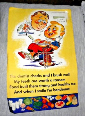 VINTAGE POSTER  DENTAL DENTIST CHECKS BRUSH WELL TEETH WORTH A RANSOM 1951