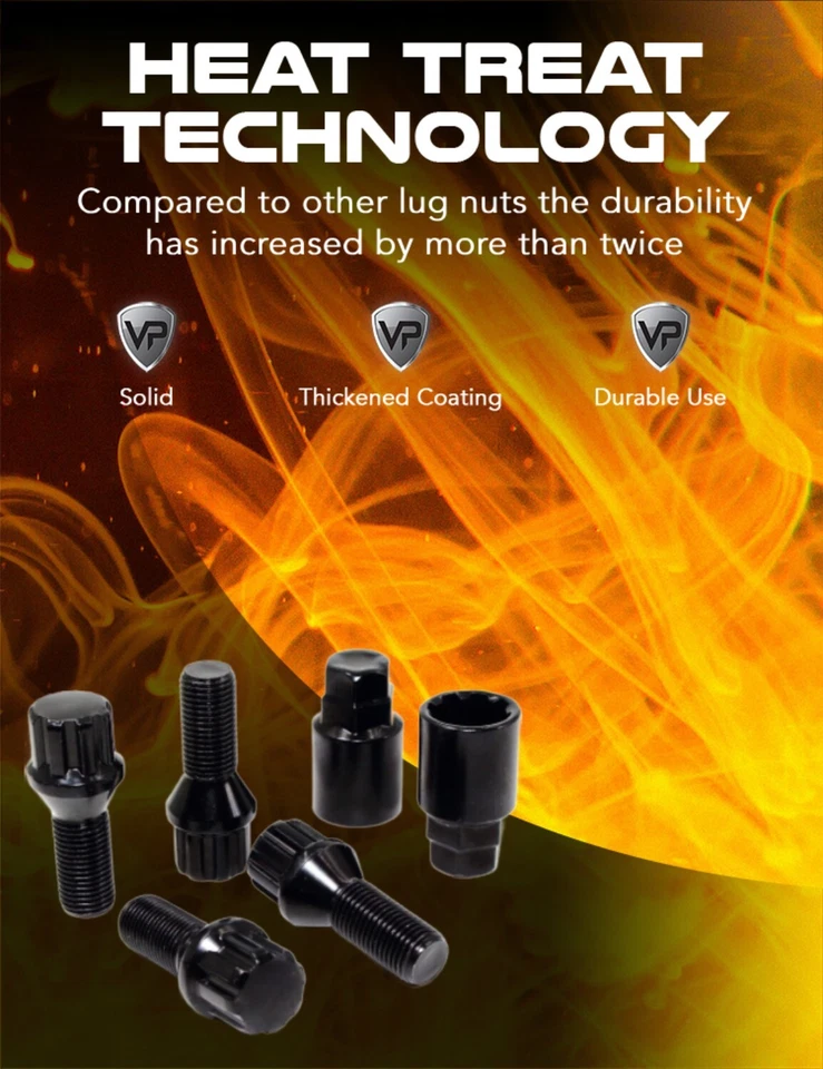 4 14x1.5 28mm Black Wheel Locks 2 Keys for Volkswagen Aftermarket Custom Wheels - Image 3 of 4