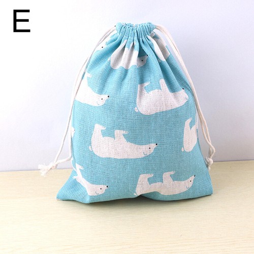 1PC Cotton Linen Drawstring Bag Print Christmas Gift Bag Travel Organiser Pouch - Picture 6 of 19