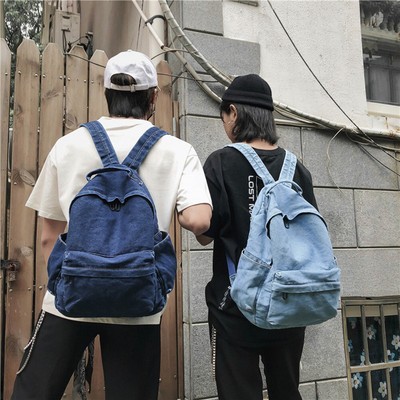  1PC Casual Backpack Denim Fabric Retro Satchel Chic Rucksack for Students Girls