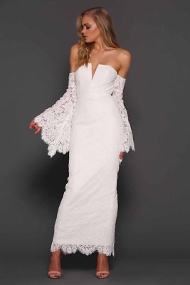 Elle Zeitoune White Flared Sleeve Lace Long Maxi Dress Off the shoulder Sz 10 12 | eBay Elle Zeitoune White Flared Sleeve Lace Long Maxi Dress Off the shoulder Sz 10 12 | eBay