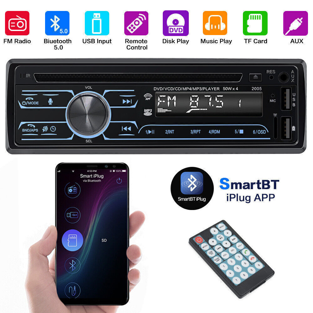 Car Stereo Single 1 DIN InDash FM Radio Stereo CD DVD Player USB AUX