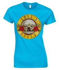 Guns N Roses Classic Bullet Logo Blue Womens Fitted T-Shirt OFFICIAL