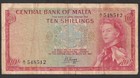 Malta Banknote Queen Elizabeth II Ten Shillings 10/- 13 June 1968