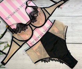 Victoria's Secret Luxe Lingerie Unlined Dragon Lace Balconette Bra Set Highwaist
