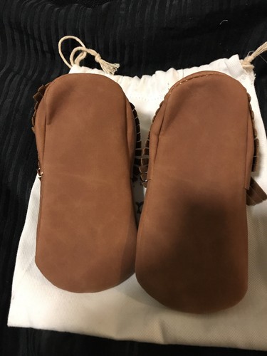 New First Step brown Eco leatherette fringe mocassin Baby shoes US Size 6 - Picture 2 of 2