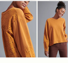 Anthropologie Pilcro Sweatshirt Women XS Maura Eyelet Lace Long Sleeve