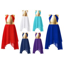 Kids Girls Dance Waltz Dress Cloth Gymnastice Lyrical Dancewear Sleeveless