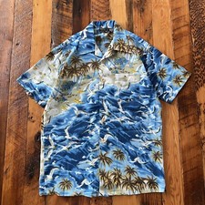 VTG 60s 70s Penneys Hawaii floral tropical short sleeve Hawaiian shirt, M