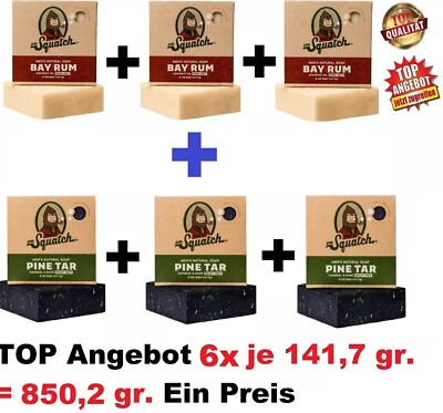 Dr. Squatch 3x Seife Pine Tar + 3x Bay Rum Seife Kalt gepresst ohne Chemie Bio 