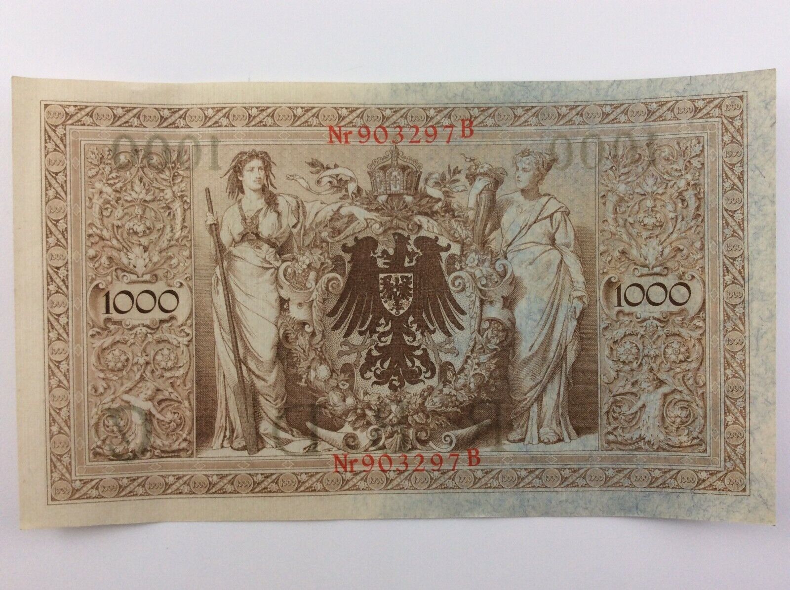 1910 Germany 1000 Mark Reichsbanknote 2 Uncirculated Consecutive Banknotes W187