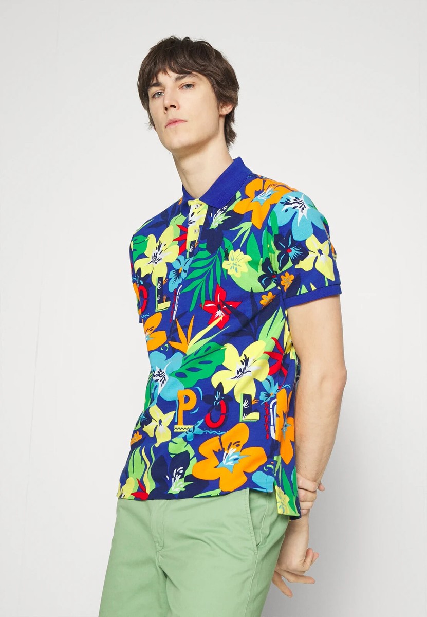 RALPH LAUREN slim Fit Tropical Mesh Polo Shirt In Tropical Cruise