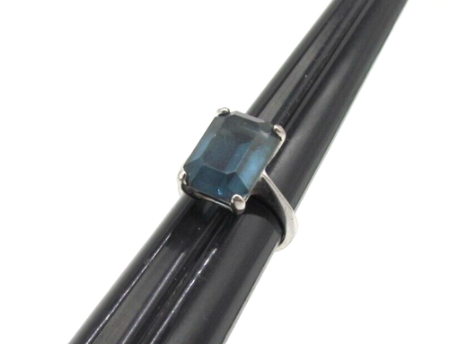 Vtg Estate 14K GE Gold Plated Solitaire Stone Faux Blue Sapphire Ring Size 5.25 - Picture 8 of 9