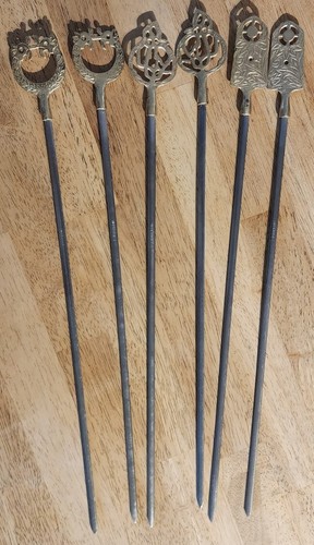 Set of 6 Vintage Turkish Style Stainless Steel & Brass Skewers - Picture 6 of 6