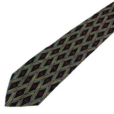 Vintage Ziggurat Burgundy Gold Silver 100% Silk Men’s Neck Tie Made In USA