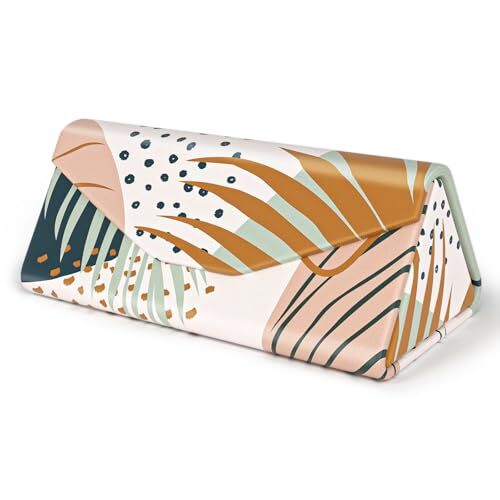Sunglasses Case, Foldable Glasses Case, Magnetic PU Leather Hard Abstract Leaf