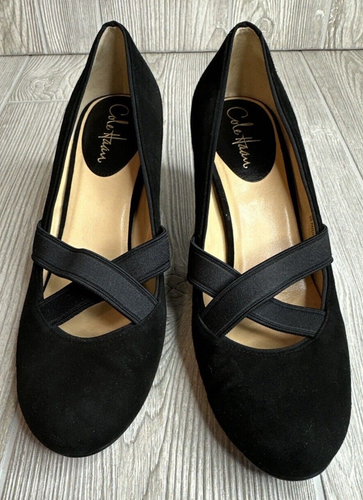 Cole Haan Pumps 2 1/2" Heel Women's Size 10B Black Elastic Cross Strap Suede - Picture 3 of 19