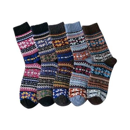 5 Pairs Wool Nordic Style Winter Soft Warm Ethnic Pattern Winter Socks UK - Picture 30 of 43