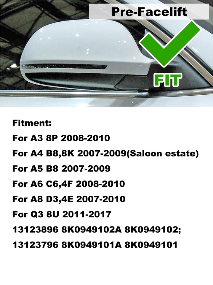 For Audi A3 8P A4 B8 8K A5 Q3 A6 Sequential LED Mirror Lamp Turn Signal Light - Image 3 of 4