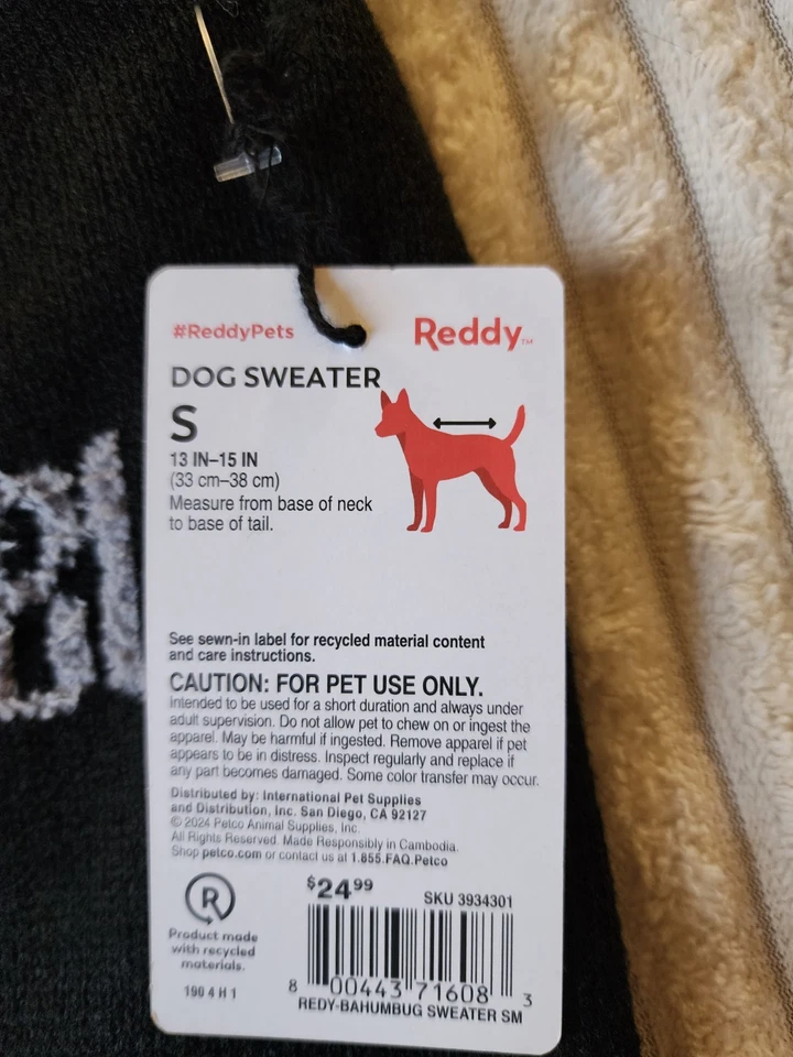 Собака Рождественский свитер маленький красный домашних животных подарок Bah Humbug черная одежда 13-15 дюймов - Изображение 3 из 4