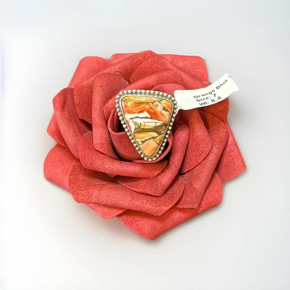 Pedra preciosa turquesa triangular feita à mão prata esterlina 925 ostra espinhosa NA - Imagem 2 de 4