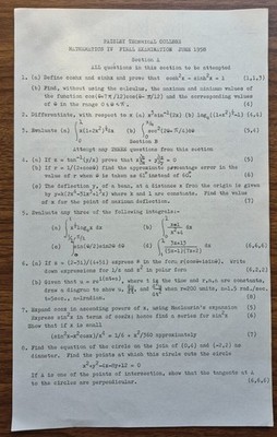 1958 Paisley Technical College, Mathematik IV Prüfung Ingenieurarbeit