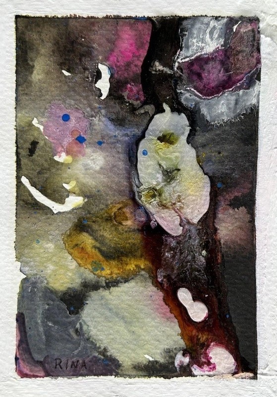 Small Abstract Art 6”x4” Original Watercolor Painting Dreamscape 4 by Miss Rina