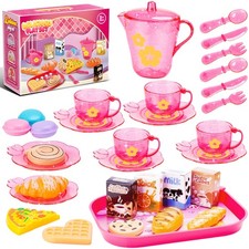Pretend Play Tea Party Set for Kids - 33PCS Mini Kitchen Food Dessert Toys ...