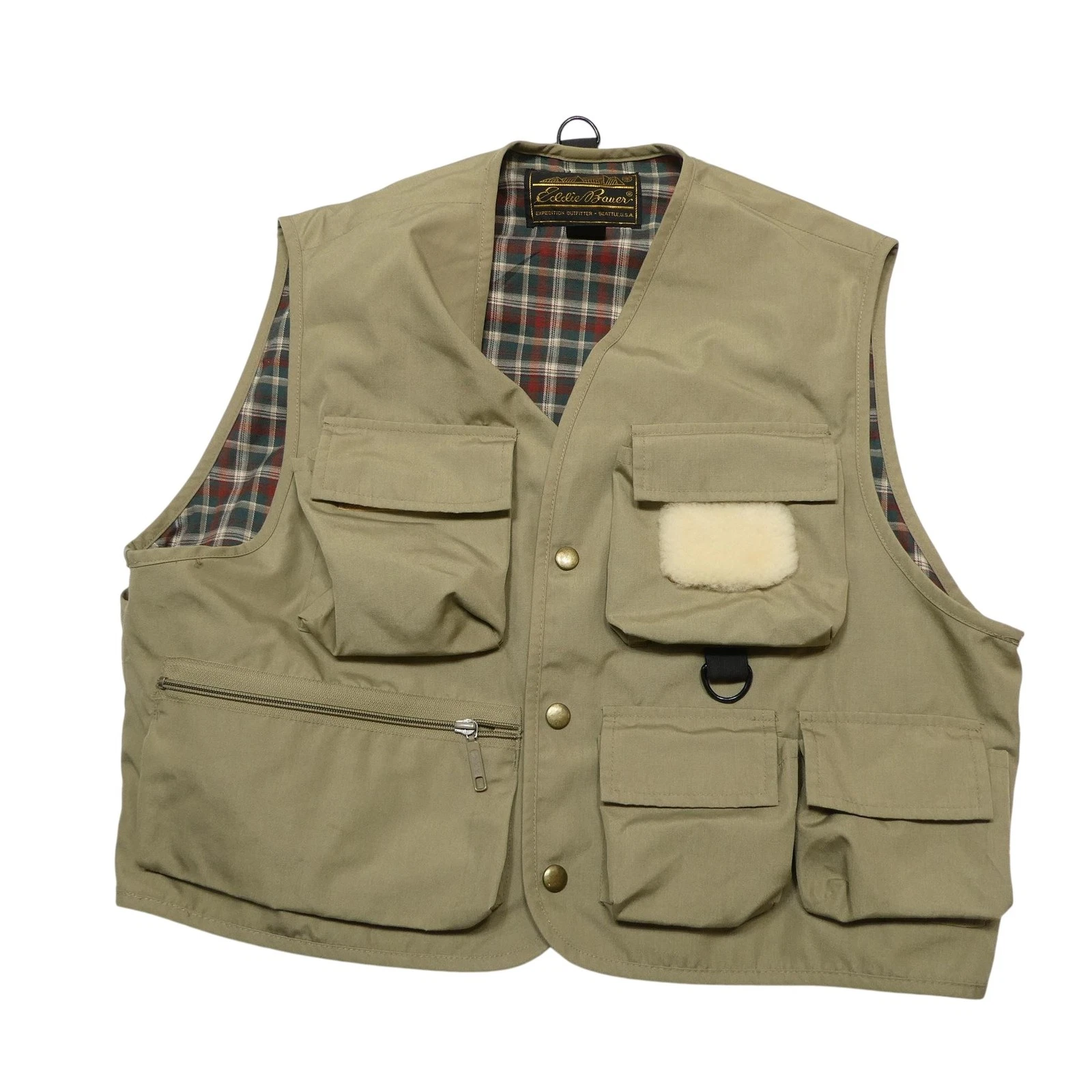 Vintage Eddie Bauer Vest Mens L Beige Canvas Utility Fishing Outdoor Hong Kong