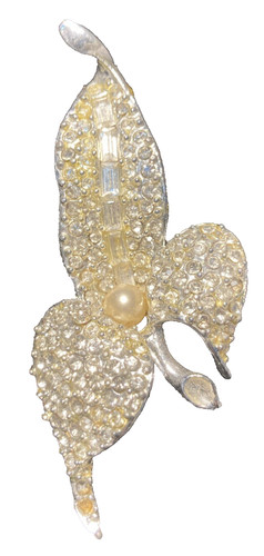 Estate Trillium baguette chaton clear rhinestone Floral 3" Statement c1940s Broo